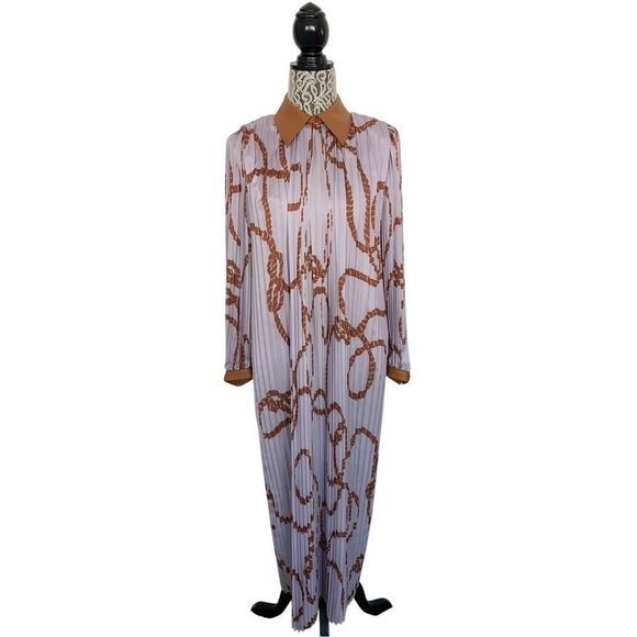 LAFAYETTE 148 NEW YORK Printed Plisse Dress Lavender, Brown Size XS - Picture 4 of 12